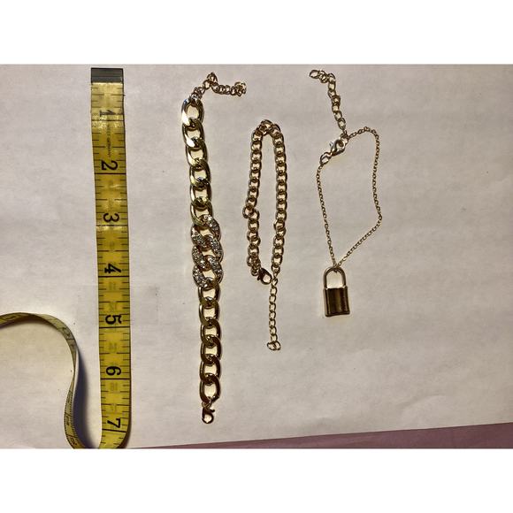 4411 (3) Vintage 80s Punk Gold Bracelets 1 Chunky & 1 Medium & 1 smaller W/Lock - Picture 5 of 5
